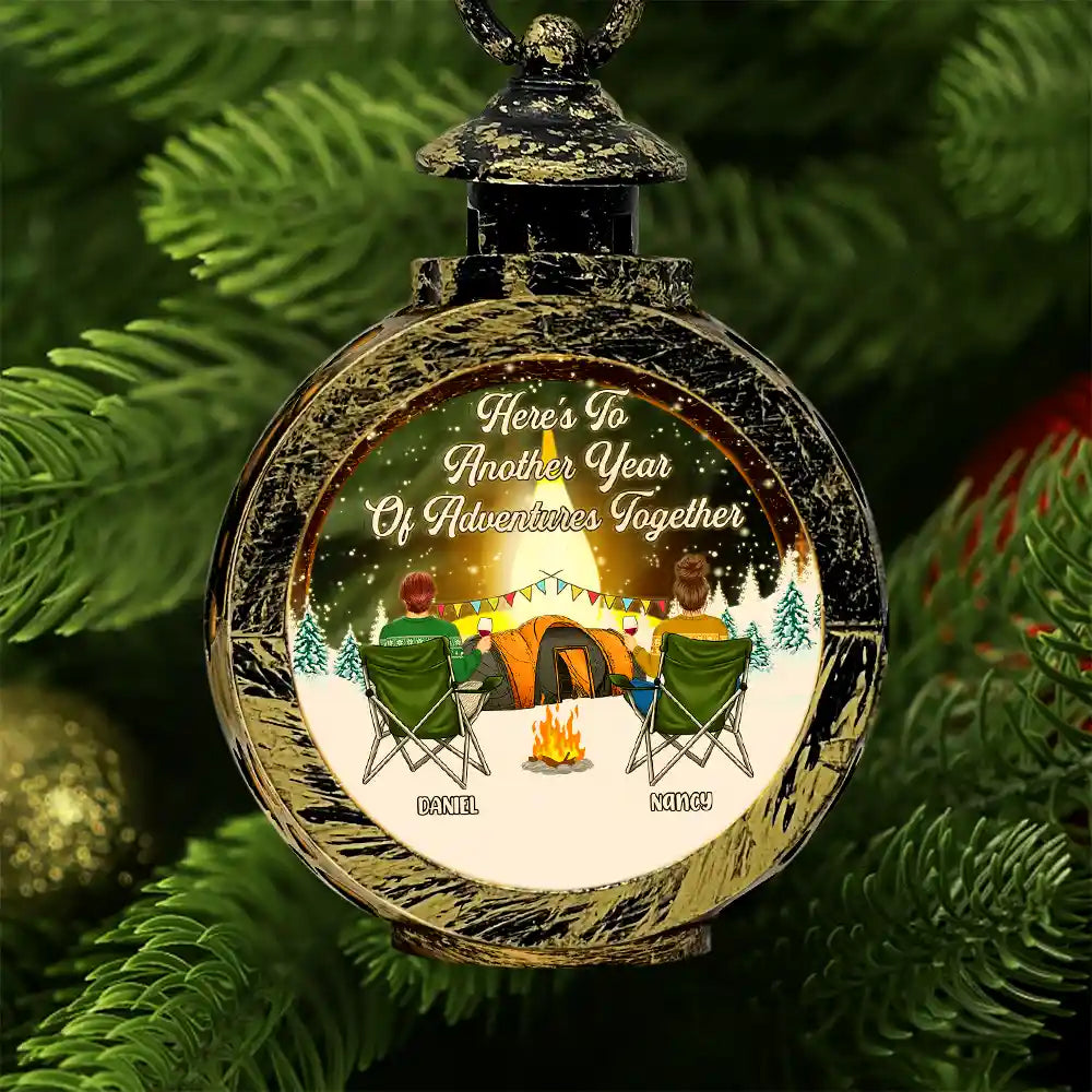 Gift For Couples,Gift For Husband,Gift For Wife,Gift For Boyfriend,Gift For Girlfriend,Christmas,Love,Camping,Campsite - Here's To Another Year Camping - Personalized Candlelight Lantern Ornament