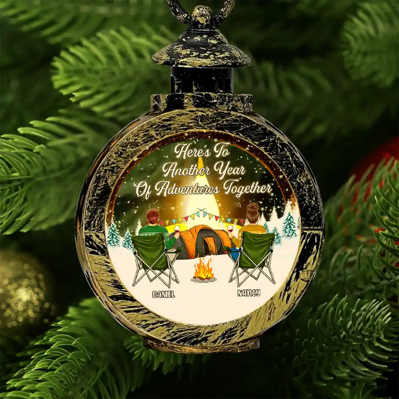 Gift For Couples,Gift For Husband,Gift For Wife,Gift For Boyfriend,Gift For Girlfriend,Christmas,Love,Camping,Campsite - Here's To Another Year Camping - Personalized Candlelight Lantern Ornament