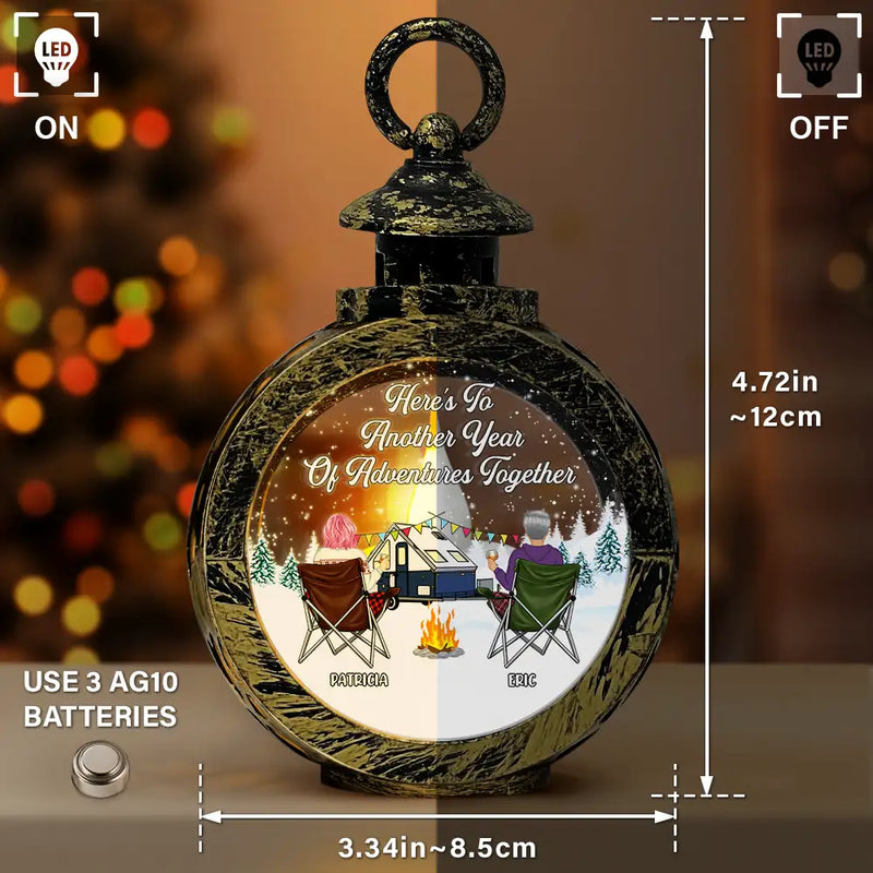 Gift For Couples,Gift For Husband,Gift For Wife,Gift For Boyfriend,Gift For Girlfriend,Christmas,Love,Camping,Campsite - Here's To Another Year Camping - Personalized Candlelight Lantern Ornament