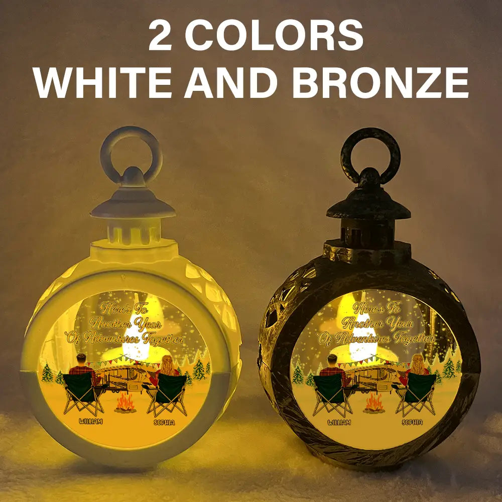 Gift For Couples,Gift For Husband,Gift For Wife,Gift For Boyfriend,Gift For Girlfriend,Christmas,Love,Camping,Campsite - Here's To Another Year Camping - Personalized Candlelight Lantern Ornament