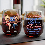 Gift For Bestie,Gifts For Colleagues,Gift For Sisters,Funny,Gift For Sibling - Here's To Another Year Of Bonding Over Alcohol - Personalized Stemless Wine Glass
