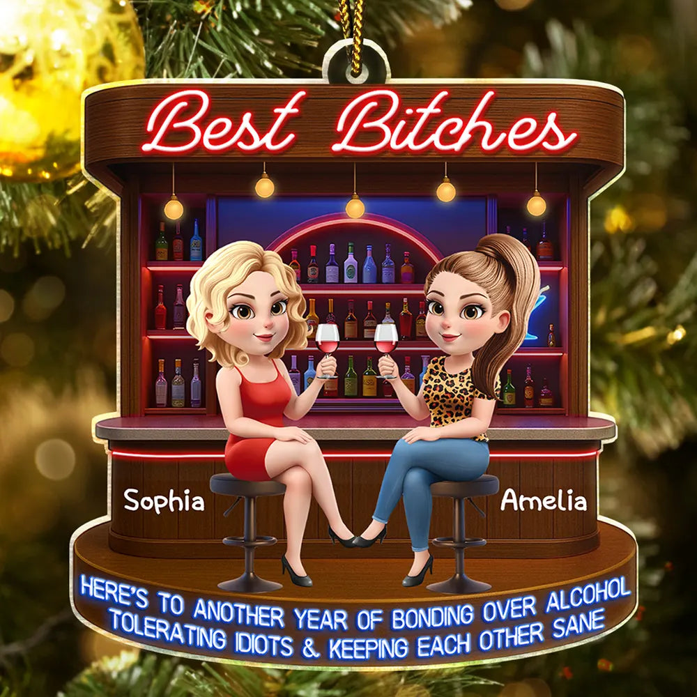 Here's To Another Year Of Bonding Over Alcohol 3D Bestie - Personalized Custom Shaped Acrylic Ornament