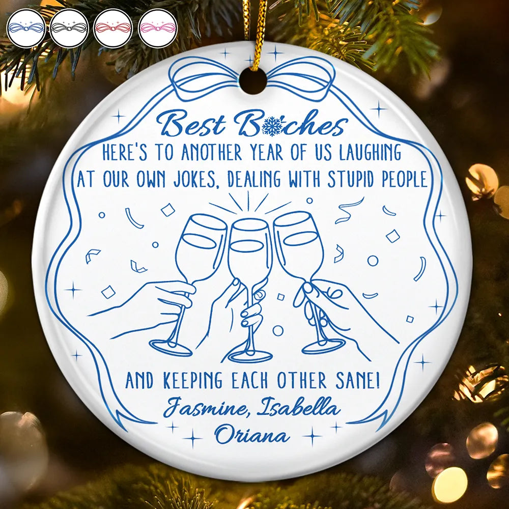 Gift For Sisters, Gift For Bestie, Happy, Christmas - Here's To Another Year Of Us - Personalized Circle Ceramic Ornament