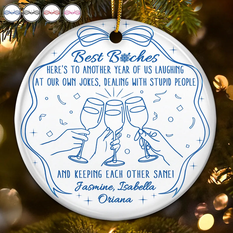 Gift For Sisters, Gift For Bestie, Happy, Christmas - Here's To Another Year Of Us - Personalized Circle Ceramic Ornament