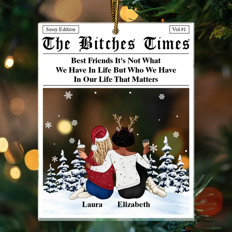 Gift For Bestie, Gift For Sisters, Happy, Christmas - Here's To Another Year Of Us Sitting Besties - Personalized Custom Shaped Acrylic Ornament