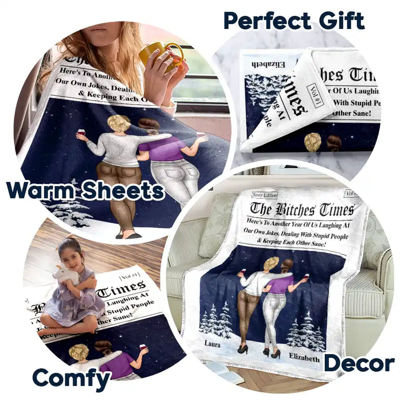 Gift For Bestie,Gift For Sisters,Happy,Christmas - Here's To Another Year Of Us The Besties Times - Personalized Fleece Blanket, Sherpa Blanket