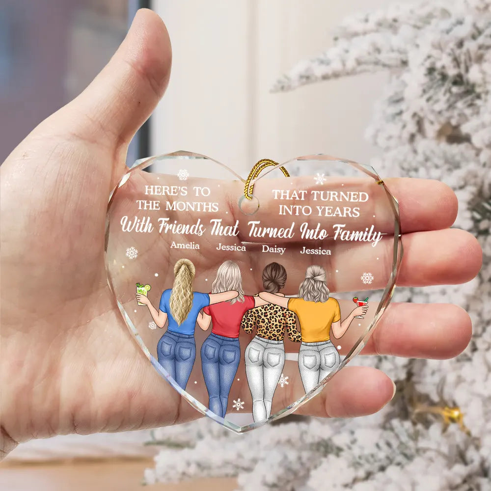 Gift For Bestie, Gifts For Colleagues, Christmas, Happy - Here's To The Months That Turned Into Years Besties - Personalized Heart Shaped Glass Ornament