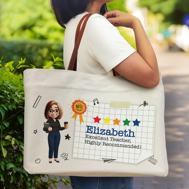 Teacher,Back To School - Highly Recommended Teacher - Personalized Leather Handle Tote Bag