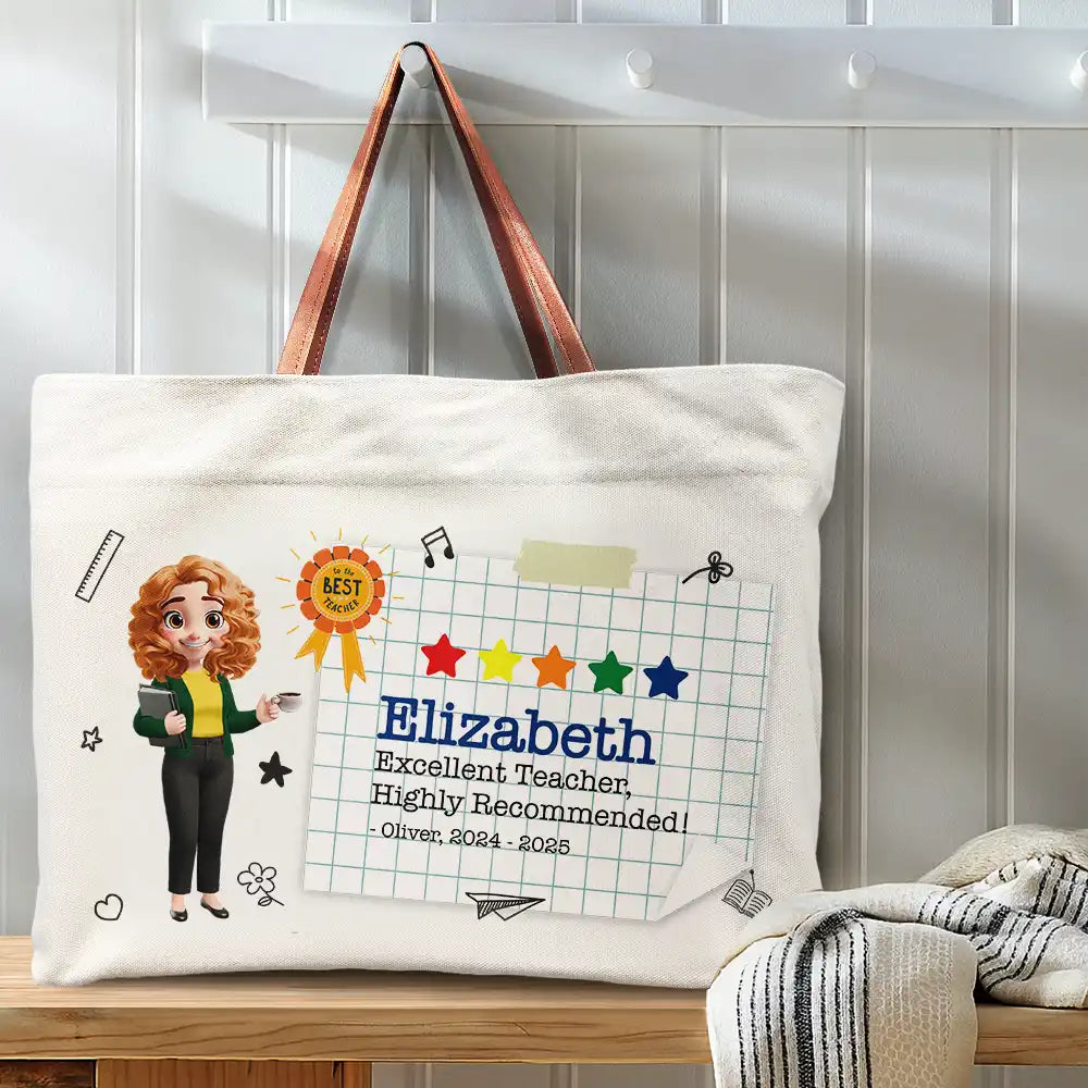 Teacher,Back To School - Highly Recommended Teacher - Personalized Leather Handle Tote Bag