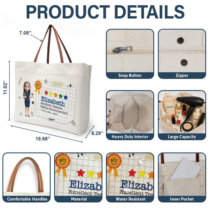Teacher,Back To School - Highly Recommended Teacher - Personalized Leather Handle Tote Bag