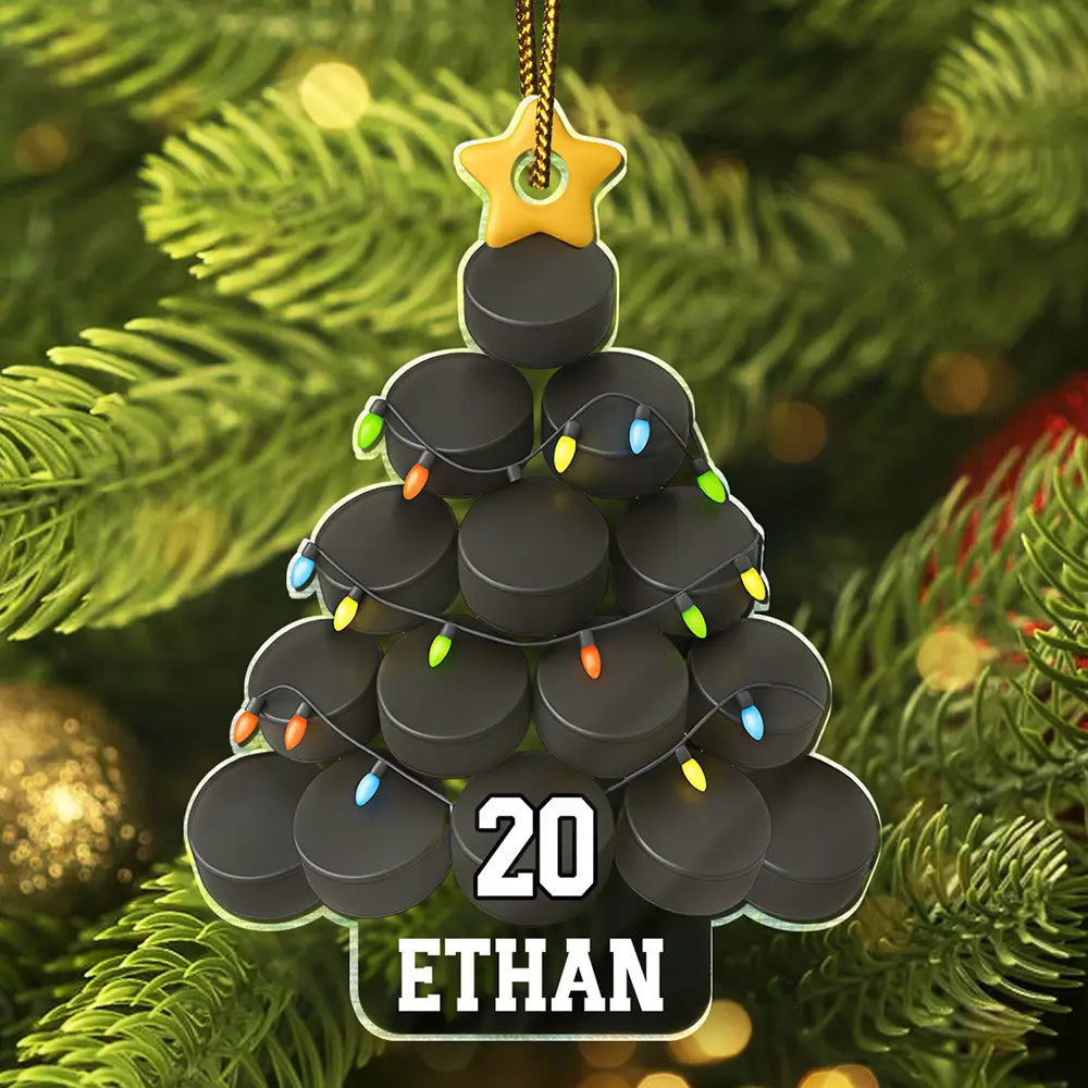 Gift For Yourself,Gift For Women,Gift For Men,Baseball,Basketball,Football,Golf,Happy,Christmas - Hockey Christmas Tree - Personalized Custom Shaped Acrylic Ornament