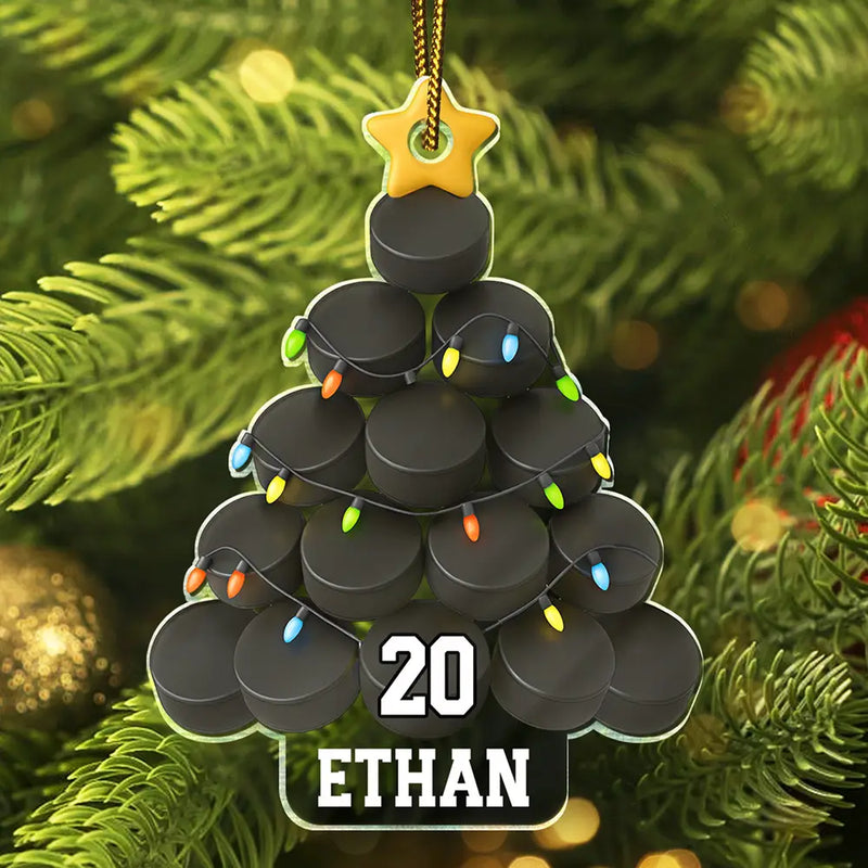 Gift For Yourself,Gift For Women,Gift For Men,Baseball,Basketball,Football,Golf,Happy,Christmas - Hockey Christmas Tree - Personalized Custom Shaped Acrylic Ornament