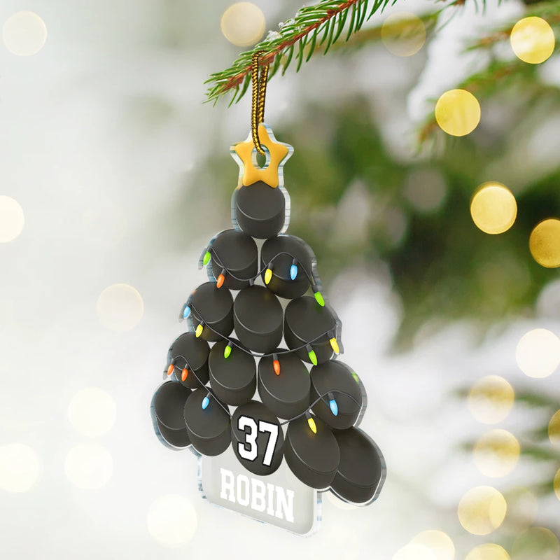 Gift For Yourself,Gift For Women,Gift For Men,Baseball,Basketball,Football,Golf,Happy,Christmas - Hockey Christmas Tree - Personalized Custom Shaped Acrylic Ornament