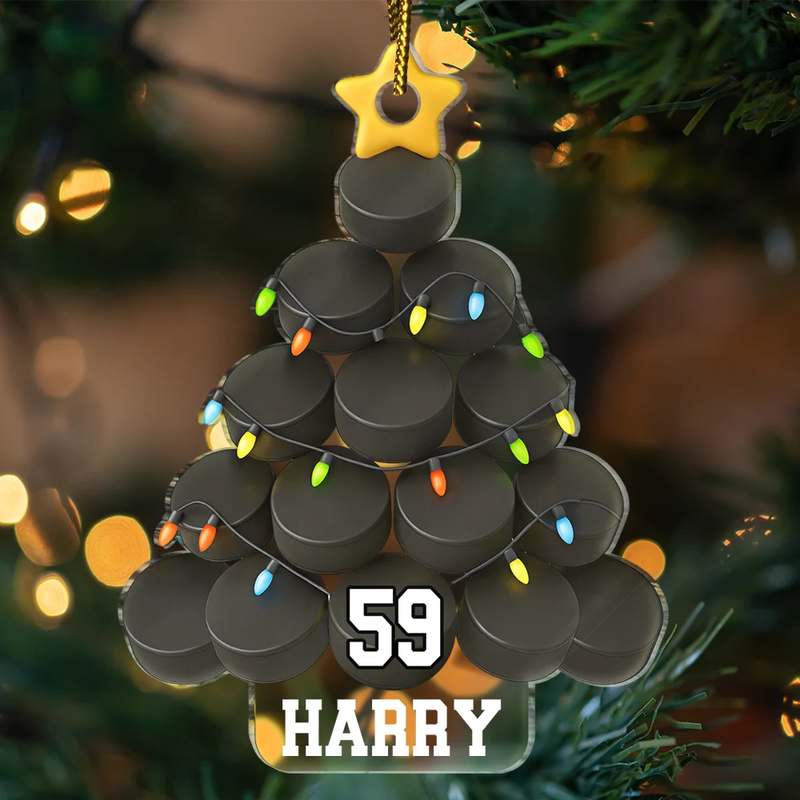 Gift For Yourself,Gift For Women,Gift For Men,Baseball,Basketball,Football,Golf,Happy,Christmas - Hockey Christmas Tree - Personalized Custom Shaped Acrylic Ornament