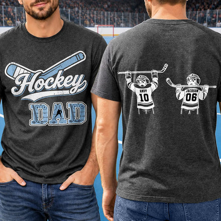 Hockey Dad Mom Kids Backside - Personalized T Shirt