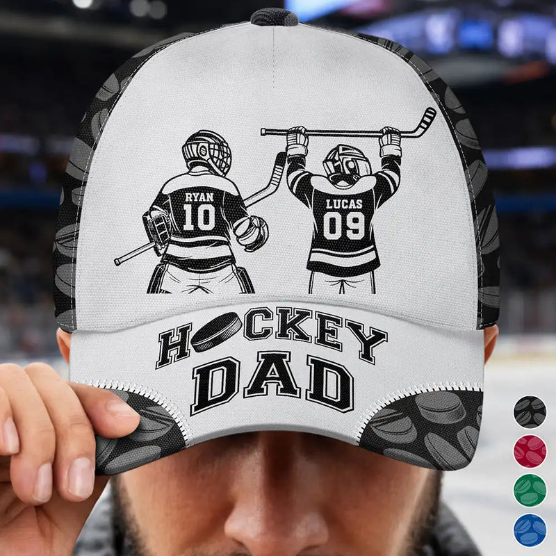 Gift For Father,Gift For Grandpa,Hockey,Non-Eng,Icon,Confident - Hockey Dad Papa Kids Backside Line Art - Personalized Classic Cap