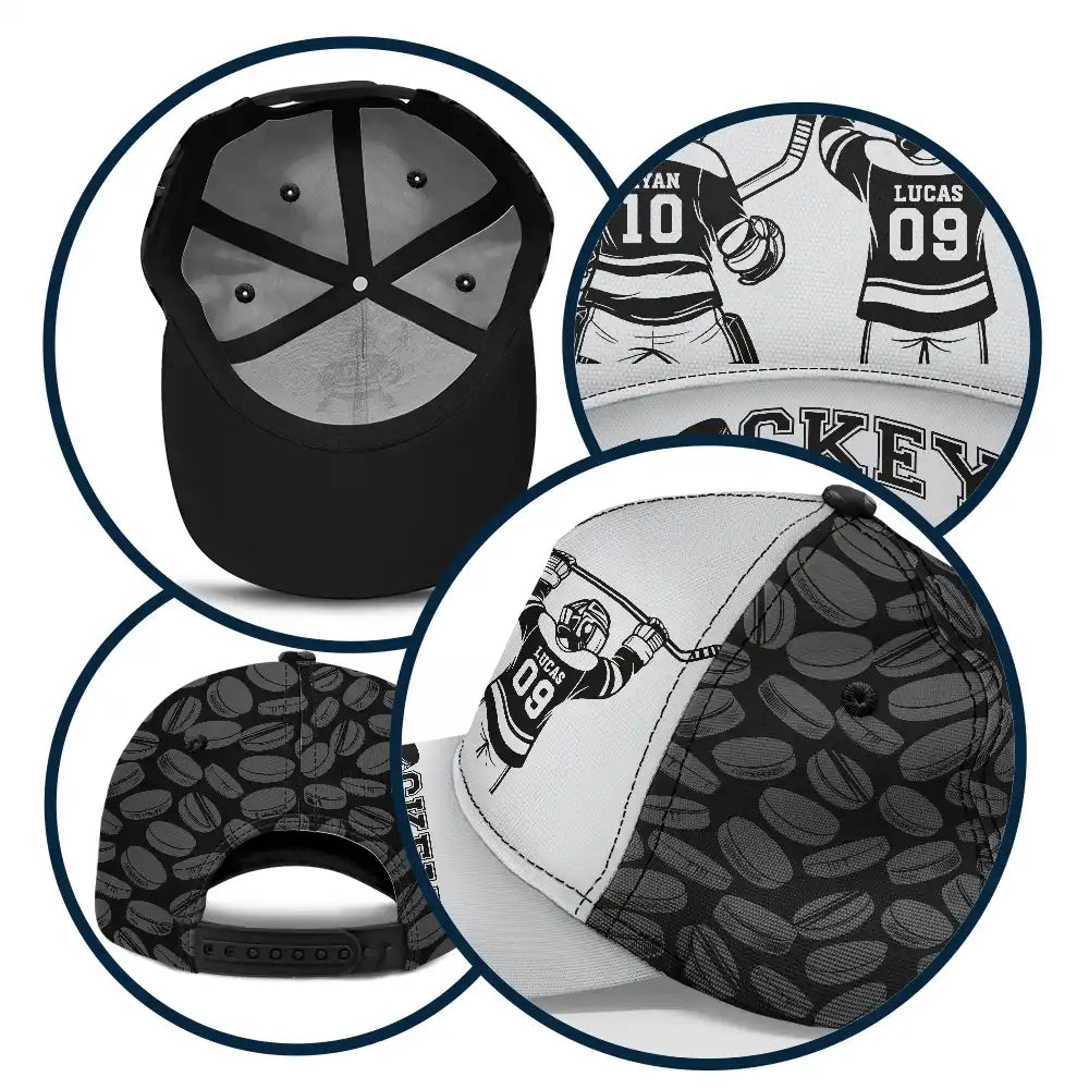 Gift For Father,Gift For Grandpa,Hockey,Non-Eng,Icon,Confident - Hockey Dad Papa Kids Backside Line Art - Personalized Classic Cap