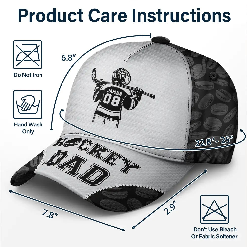 Gift For Father,Gift For Grandpa,Hockey,Non-Eng,Icon,Confident - Hockey Dad Papa Kids Backside Line Art - Personalized Classic Cap