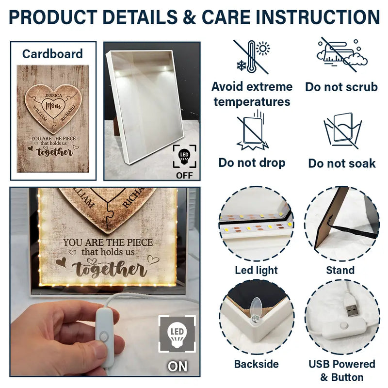 Mom - Children, Gift For Mother, Love - Hold Us Together - Personalized LED Mirror Frame Lamp