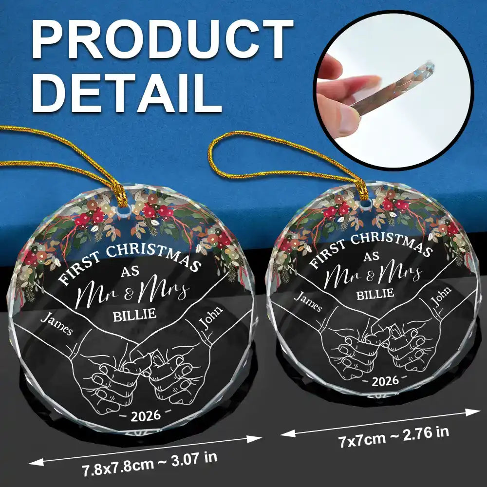 Holding Hands First Christmas Couple - Personalized Circle Glass Ornament