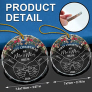 Holding Hands First Christmas Couple - Personalized Circle Glass Ornament
