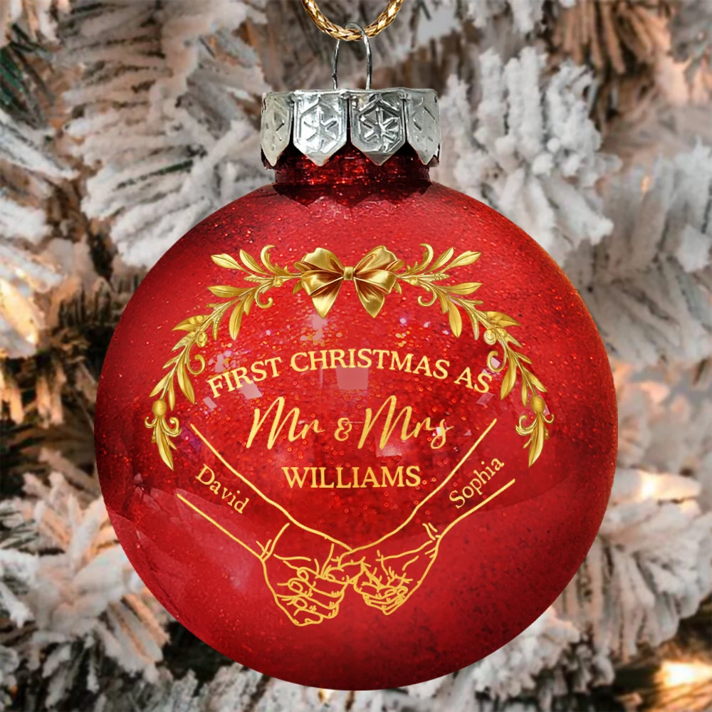 Gift For Couples,Christmas,Love - Holding Hands First Christmas Couple - Personalized Ball Ornament