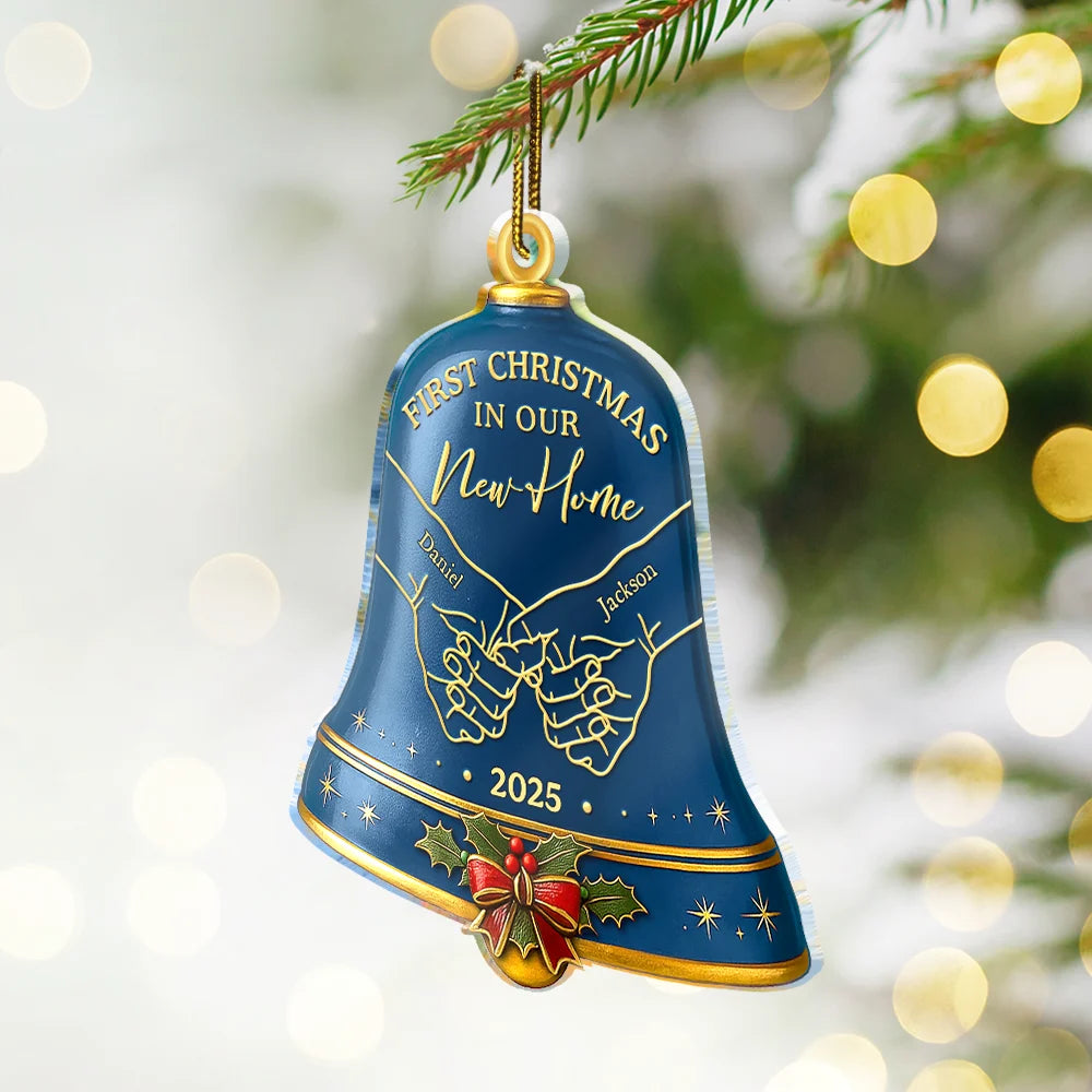Christmas,Married ,Engaged,Gift For Couples,Gift For Husband,Gift For Wife,Gift For Boyfriend,Gift For Girlfriend,Love - Holding Hands First Christmas Couple Bell - Personalized Custom Shaped Acrylic Ornament