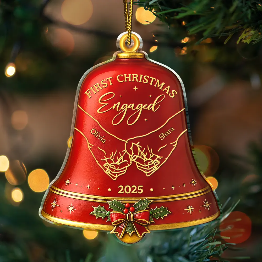 Christmas,Married ,Engaged,Gift For Couples,Gift For Husband,Gift For Wife,Gift For Boyfriend,Gift For Girlfriend,Love - Holding Hands First Christmas Couple Bell - Personalized Custom Shaped Acrylic Ornament