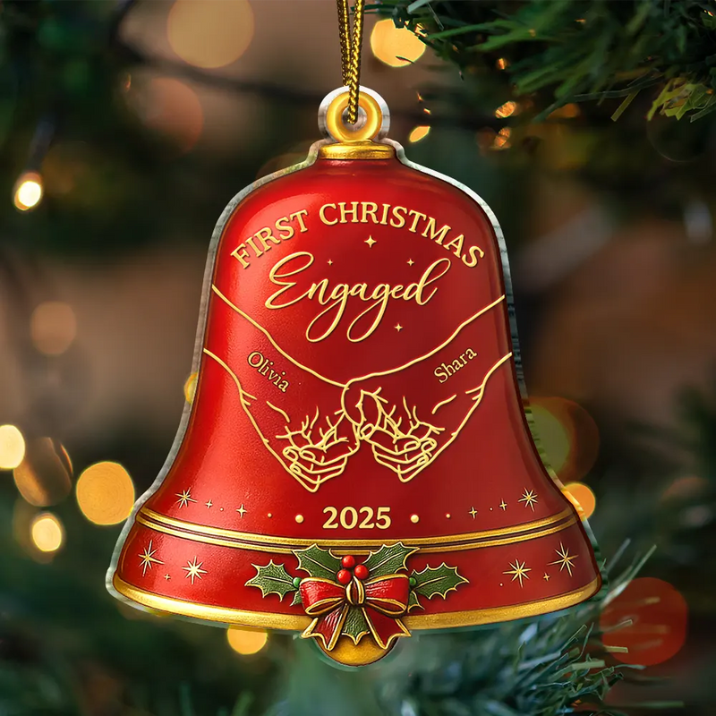 Christmas,Married ,Engaged,Gift For Couples,Gift For Husband,Gift For Wife,Gift For Boyfriend,Gift For Girlfriend,Love - Holding Hands First Christmas Couple Bell - Personalized Custom Shaped Acrylic Ornament