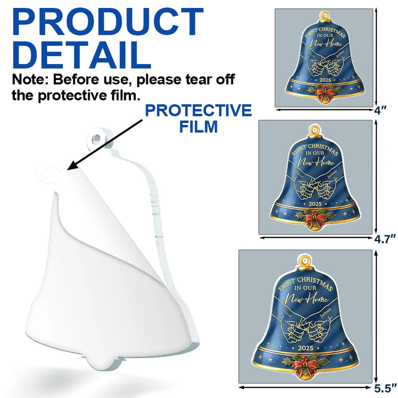 Christmas,Married ,Engaged,Gift For Couples,Gift For Husband,Gift For Wife,Gift For Boyfriend,Gift For Girlfriend,Love - Holding Hands First Christmas Couple Bell - Personalized Custom Shaped Acrylic Ornament