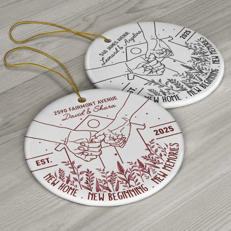 Gift For Couples,Gift For Husband,Gift For Wife,Christmas,Love - Holding Hands New Home New Beginning - Personalized Circle Ceramic Ornament