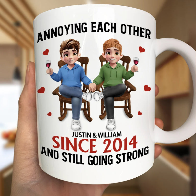 Gift For Couples,Old Couples,Gift For Husband,Gift For Wife,Gift For Boyfriend,Gift For Girlfriend,Love - Holding Hands Sitting Couple Annoying Each Other - Personalized Mug