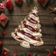 Christmas,Custom Text,Family,Happy,Top Market - Holiday Gift For Family - Personalized Christmas Tree Golden Pearl Acrylic Ornament