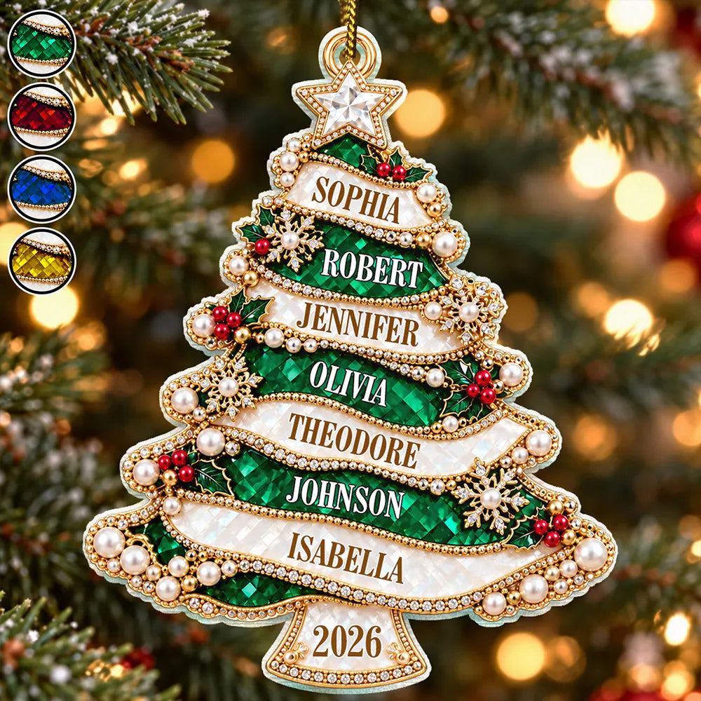 Christmas,Custom Text,Family,Happy,Top Market - Holiday Gift For Family - Personalized Christmas Tree Golden Pearl Acrylic Ornament