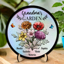 Gift For Grandma,Gift For Mother,Love - Holography Grandma's Garden Birth Flower - Personalized 2-Layered Wooden Plaque With Stand