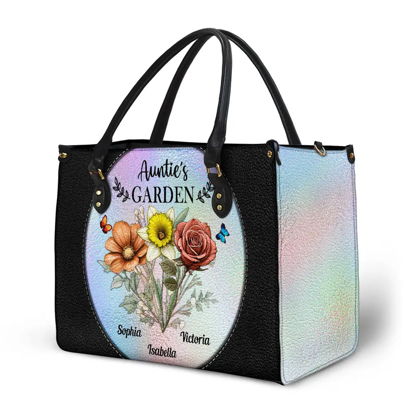 Gift For Grandma,Gift For Mother,Love - Holography Grandma's Garden Birth Flower - Personalized Leather Bag