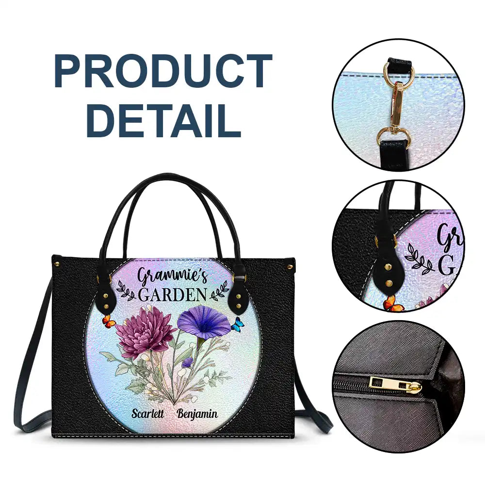 Gift For Grandma,Gift For Mother,Love - Holography Grandma's Garden Birth Flower - Personalized Leather Bag