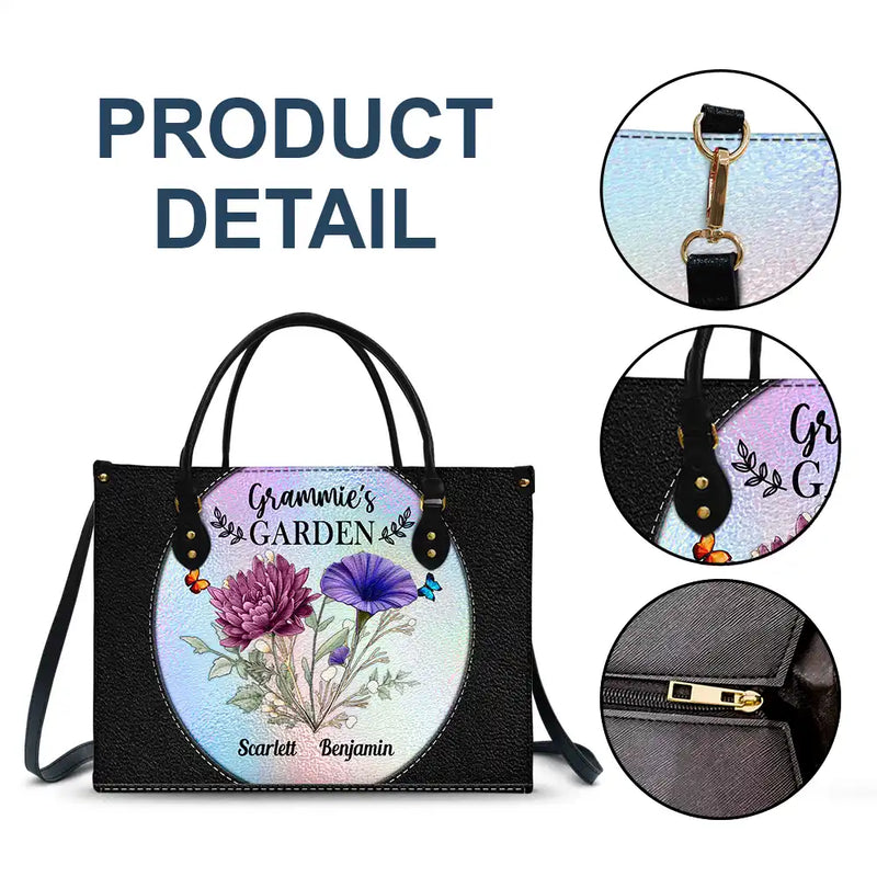 Gift For Grandma,Gift For Mother,Love - Holography Grandma's Garden Birth Flower - Personalized Leather Bag