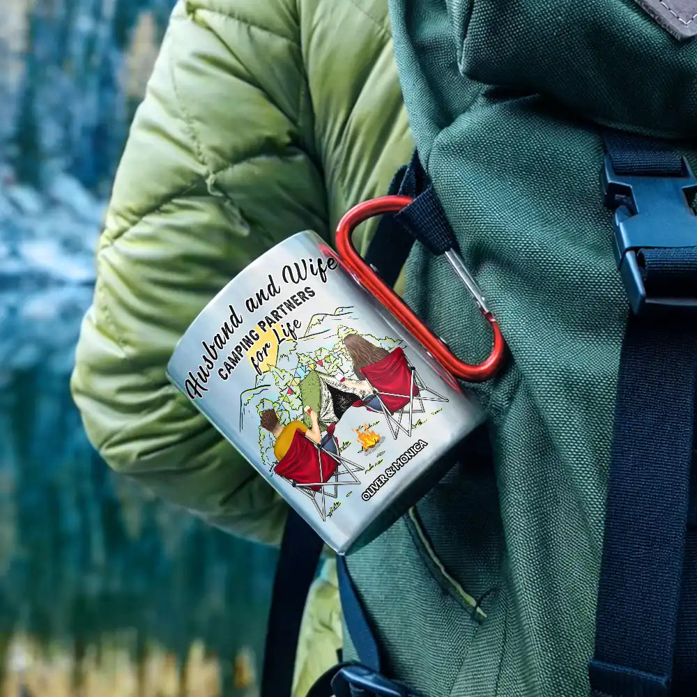 Camping,Campsite,Happy,Gift For Couples,Gift For Husband,Gift For Boyfriend,Gift For Wife,Gift For Girlfriend - Home Is Where We Park It - Personalized Carabiner Mug
