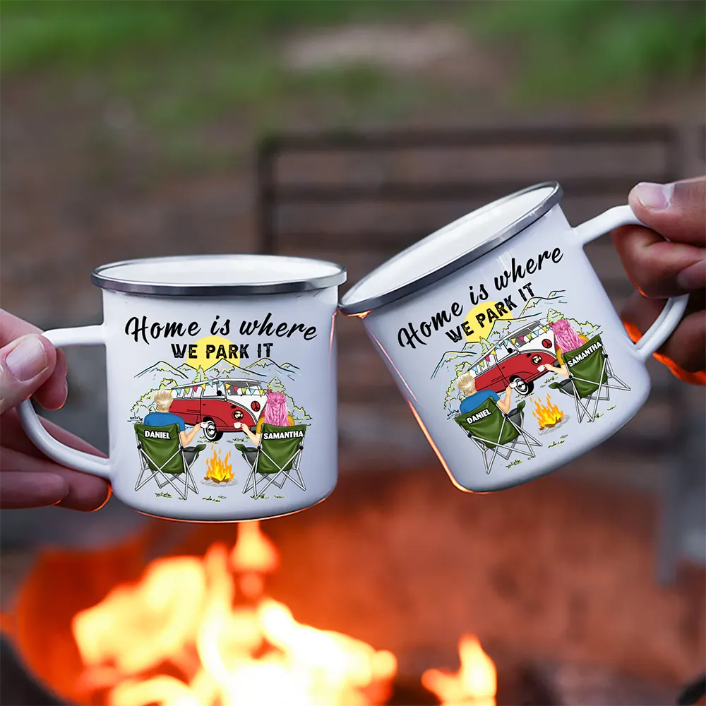 Home Is Where We Park It - Personalized Enamel Mug