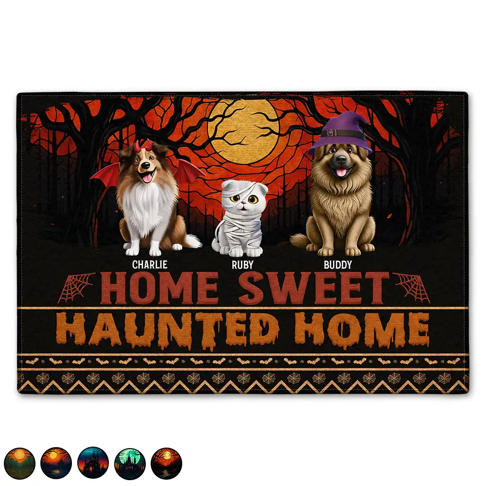 Pet Lovers,Cat Lovers,Dog Lovers,Halloween,Happy - Home Sweet Haunted Home Pet Lovers - Personalized Doormat