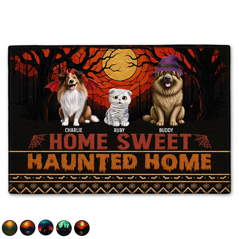 Pet Lovers,Cat Lovers,Dog Lovers,Halloween,Happy - Home Sweet Haunted Home Pet Lovers - Personalized Doormat