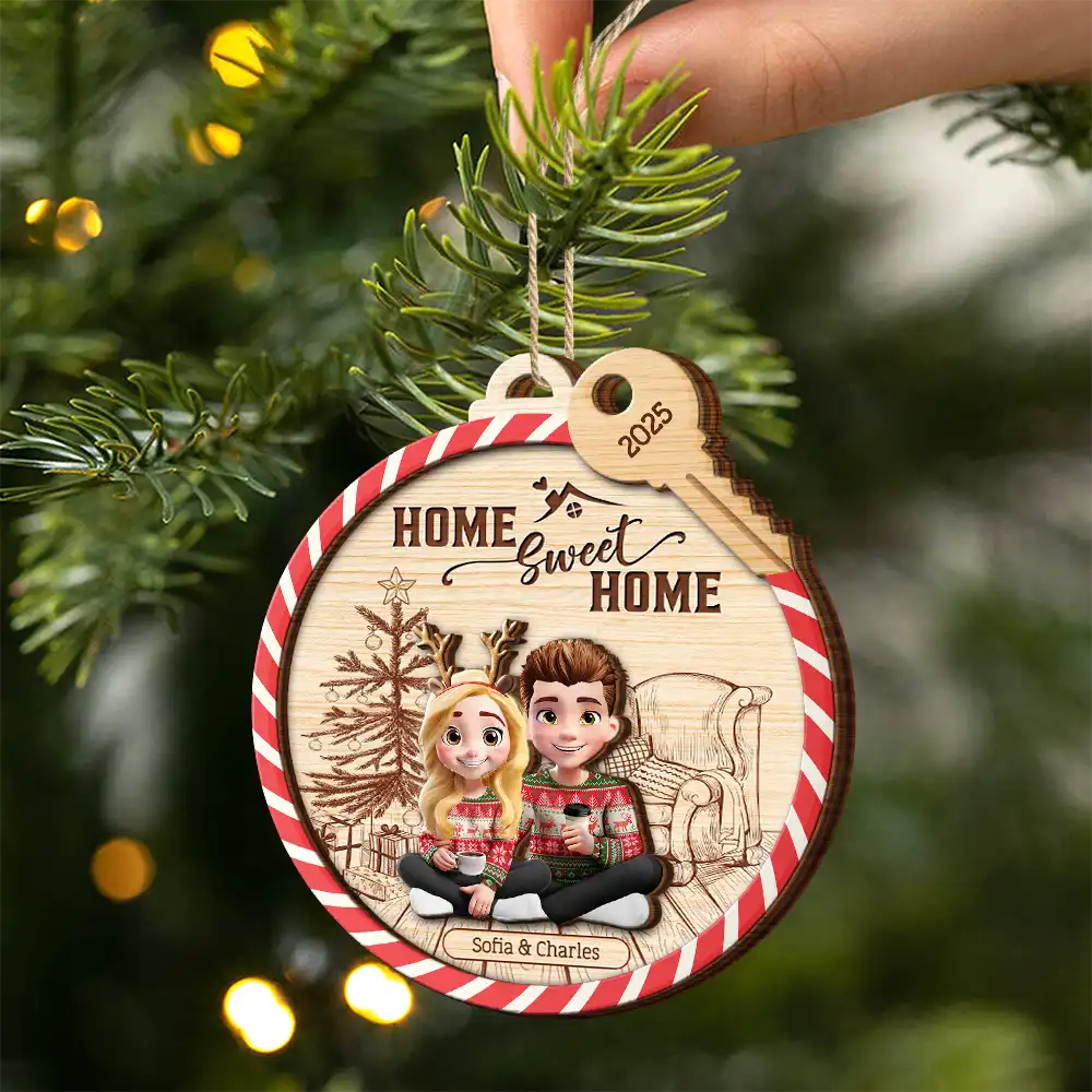 Gift For Couples,Family - Home Sweet Home - Personalized 2-Layered Wooden Ornament