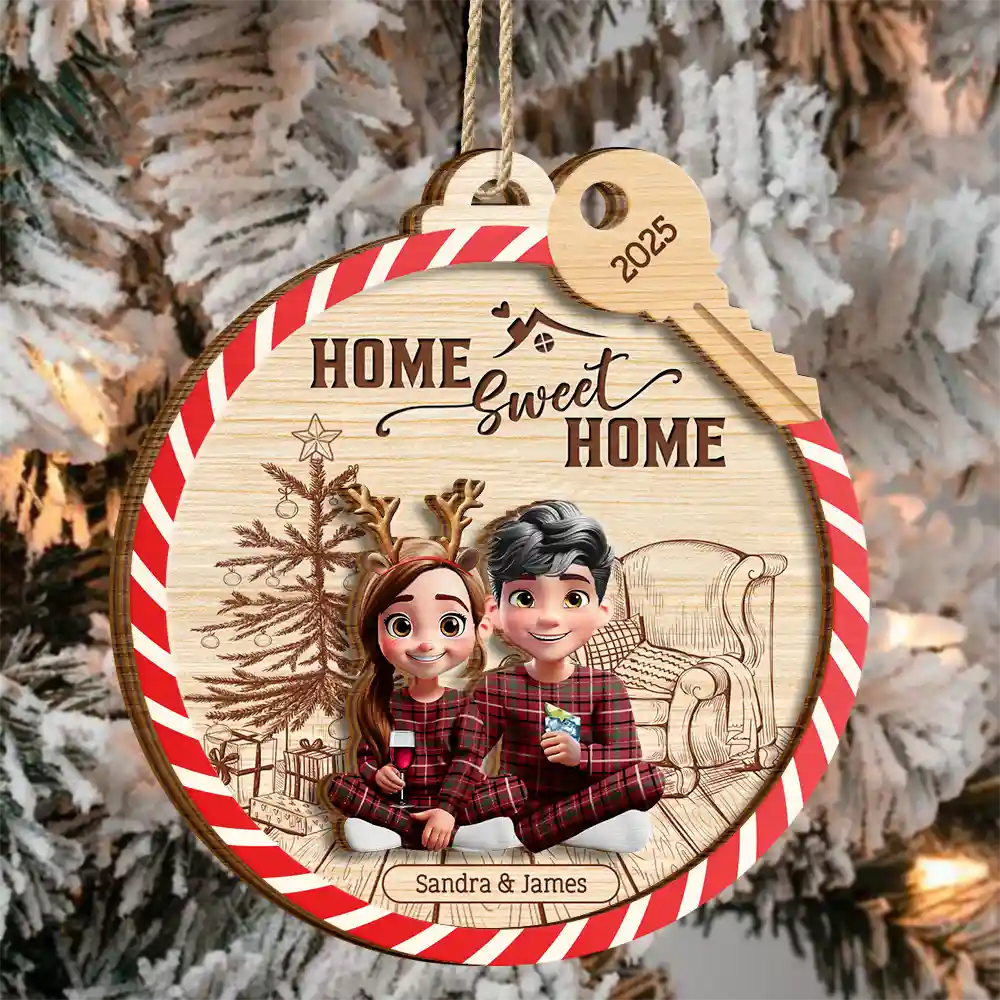 Gift For Couples,Family - Home Sweet Home - Personalized 2-Layered Wooden Ornament