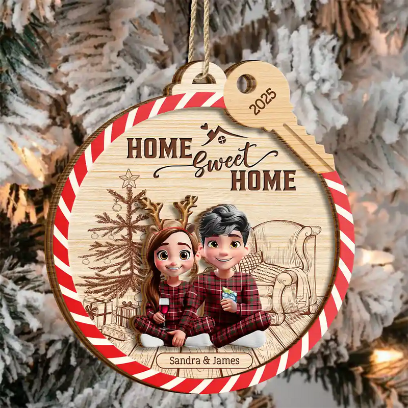Gift For Couples,Family - Home Sweet Home - Personalized 2-Layered Wooden Ornament