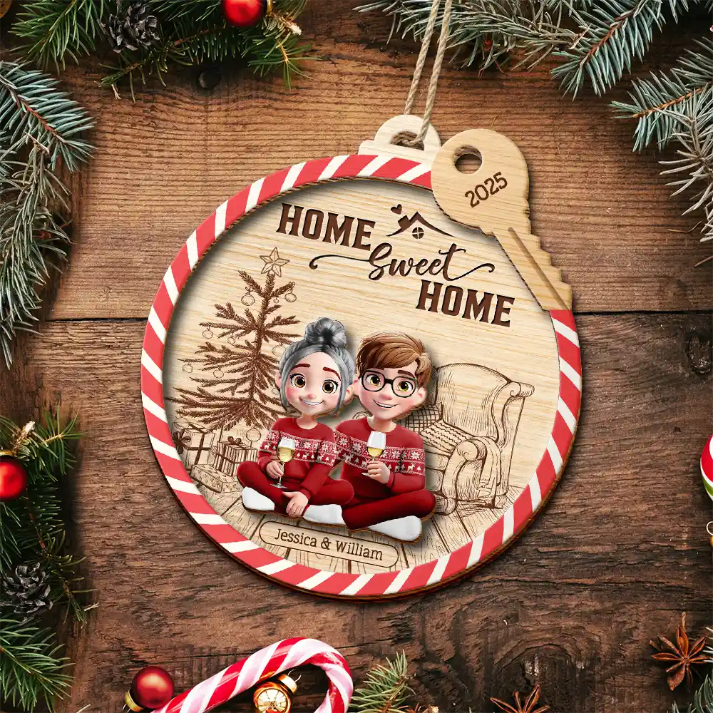 Gift For Couples,Family - Home Sweet Home - Personalized 2-Layered Wooden Ornament