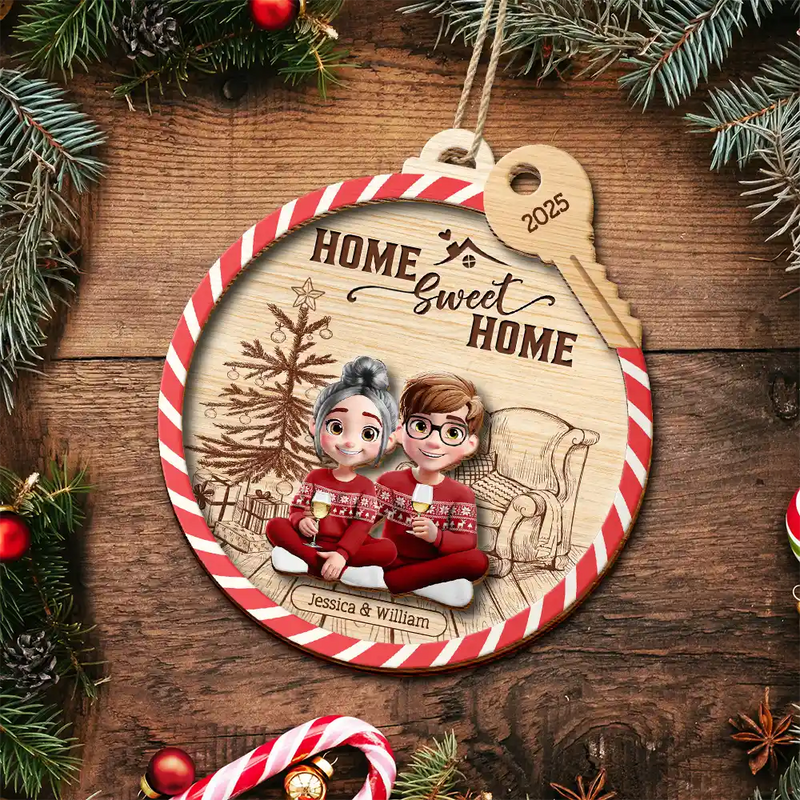 Gift For Couples,Family - Home Sweet Home - Personalized 2-Layered Wooden Ornament