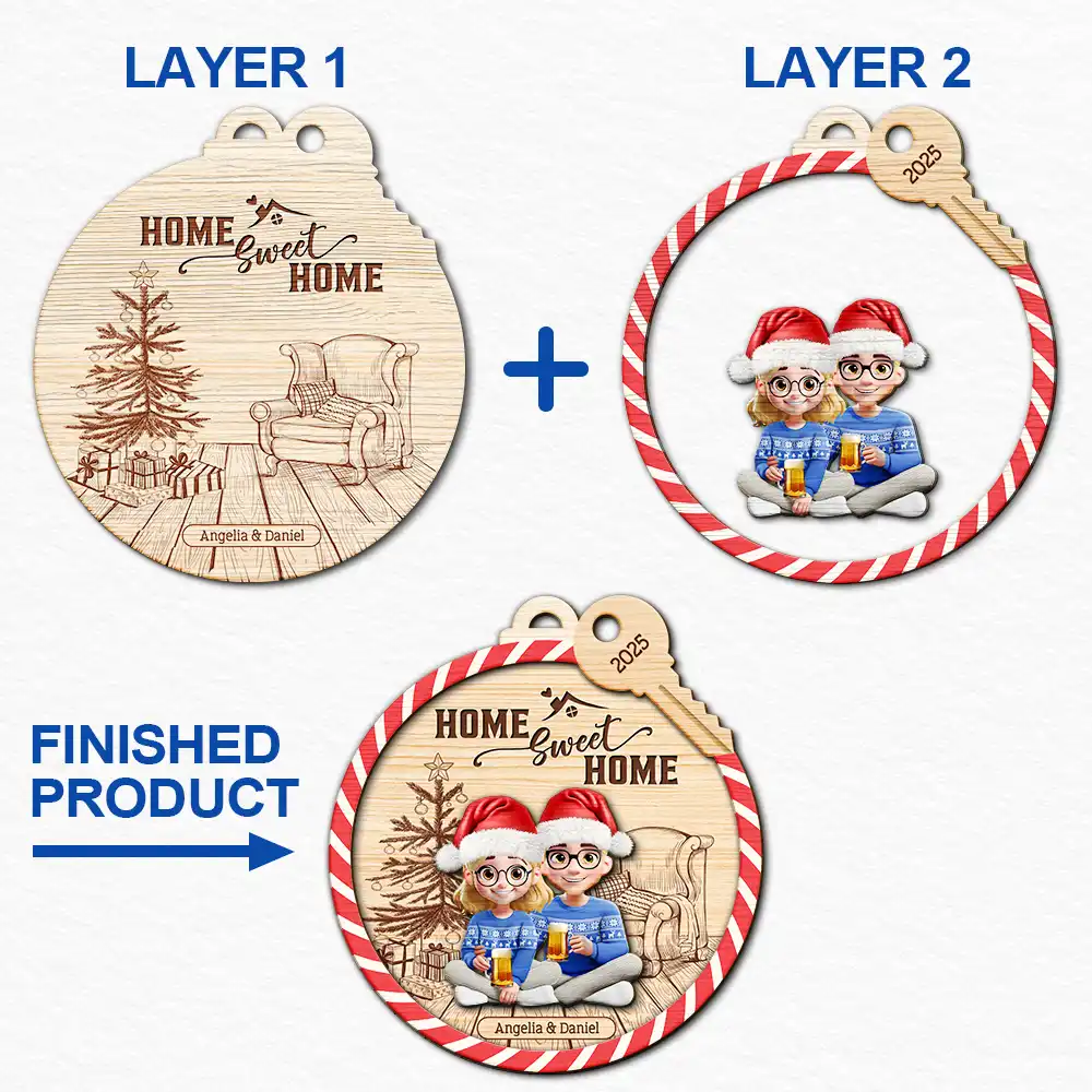 Gift For Couples,Family - Home Sweet Home - Personalized 2-Layered Wooden Ornament