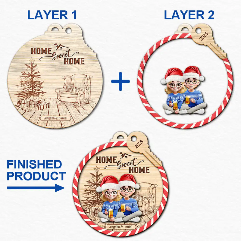 Gift For Couples,Family - Home Sweet Home - Personalized 2-Layered Wooden Ornament
