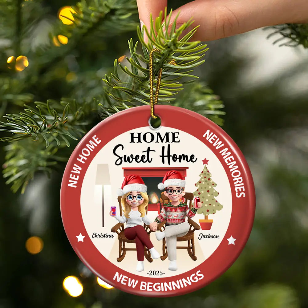 Gift For Couples,Married ,Happy,Christmas - Home Sweet Home - Personalized Circle Ceramic Ornament